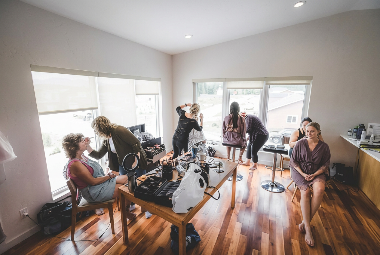 Bridal party getting ready